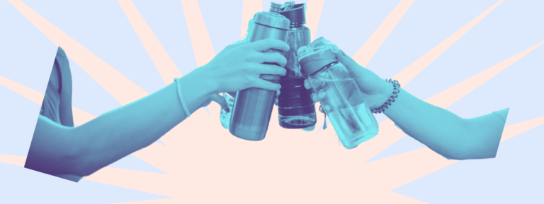 Toasting with water bottles