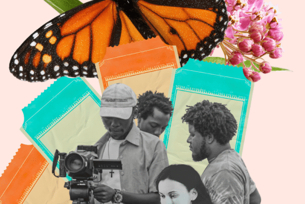 Filmmakers, butterfly and movie tickets